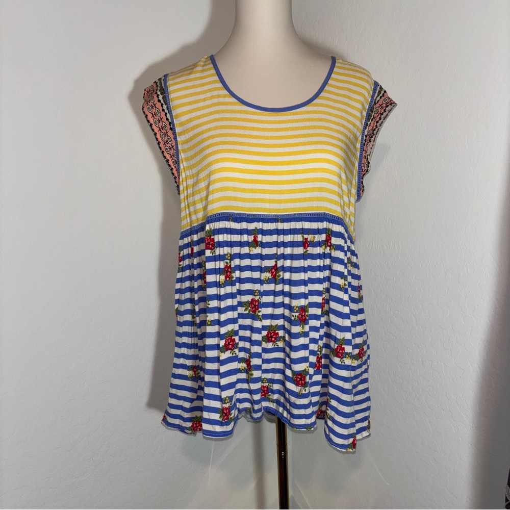 Matilda Jane Mix Media Blouse Size Large
